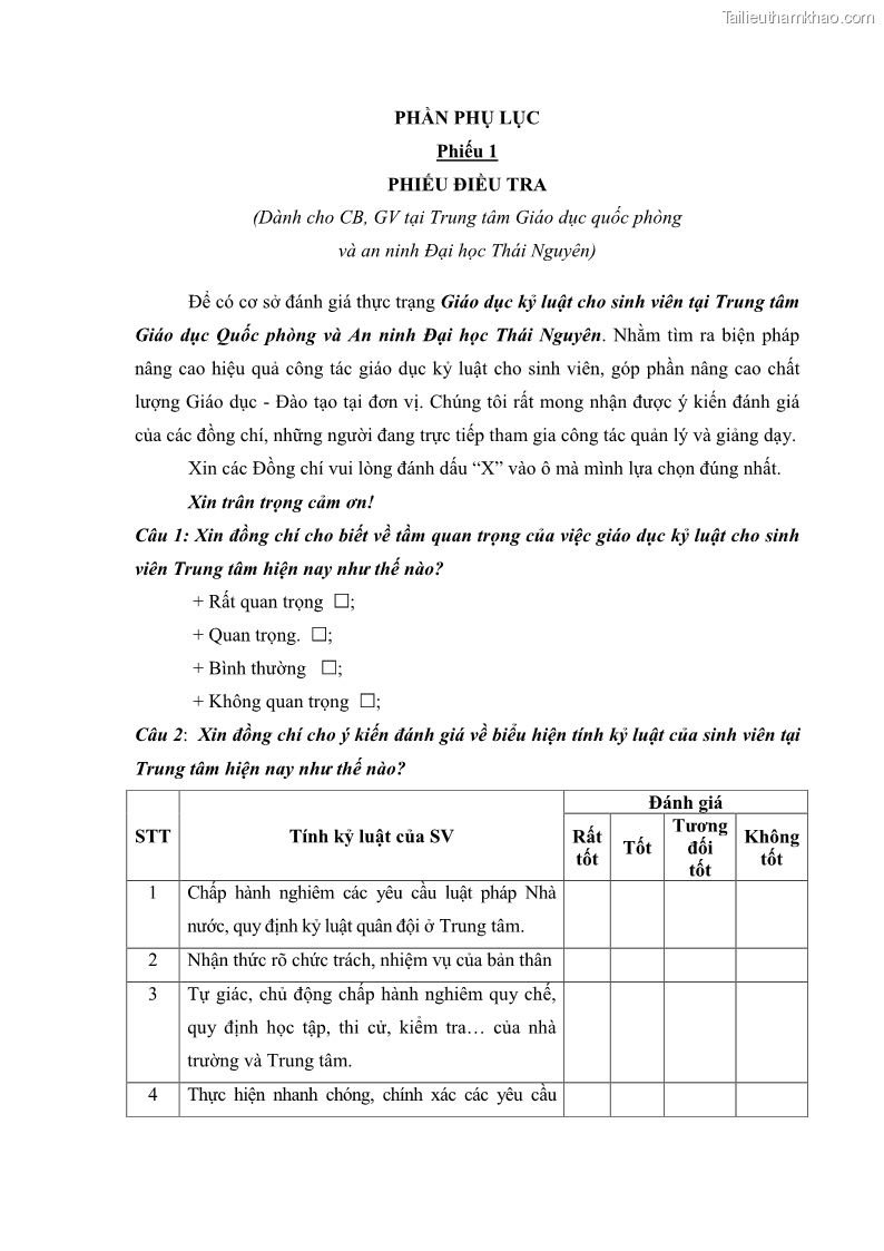 Luận văn thạc sĩ khoa học giáo dục Giáo dục kỷ luật cho sinh viên tại Trung tâm Giáo dục quốc phòng và an ninh - Đại học Thái Nguyên - 10 Trang 114