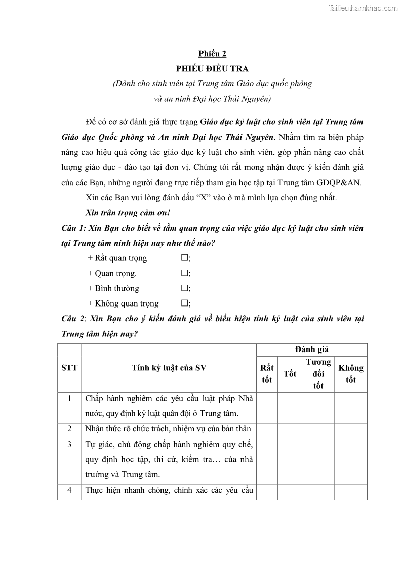 Luận văn thạc sĩ khoa học giáo dục Giáo dục kỷ luật cho sinh viên tại Trung tâm Giáo dục quốc phòng và an ninh - Đại học Thái Nguyên - 11 Trang 122