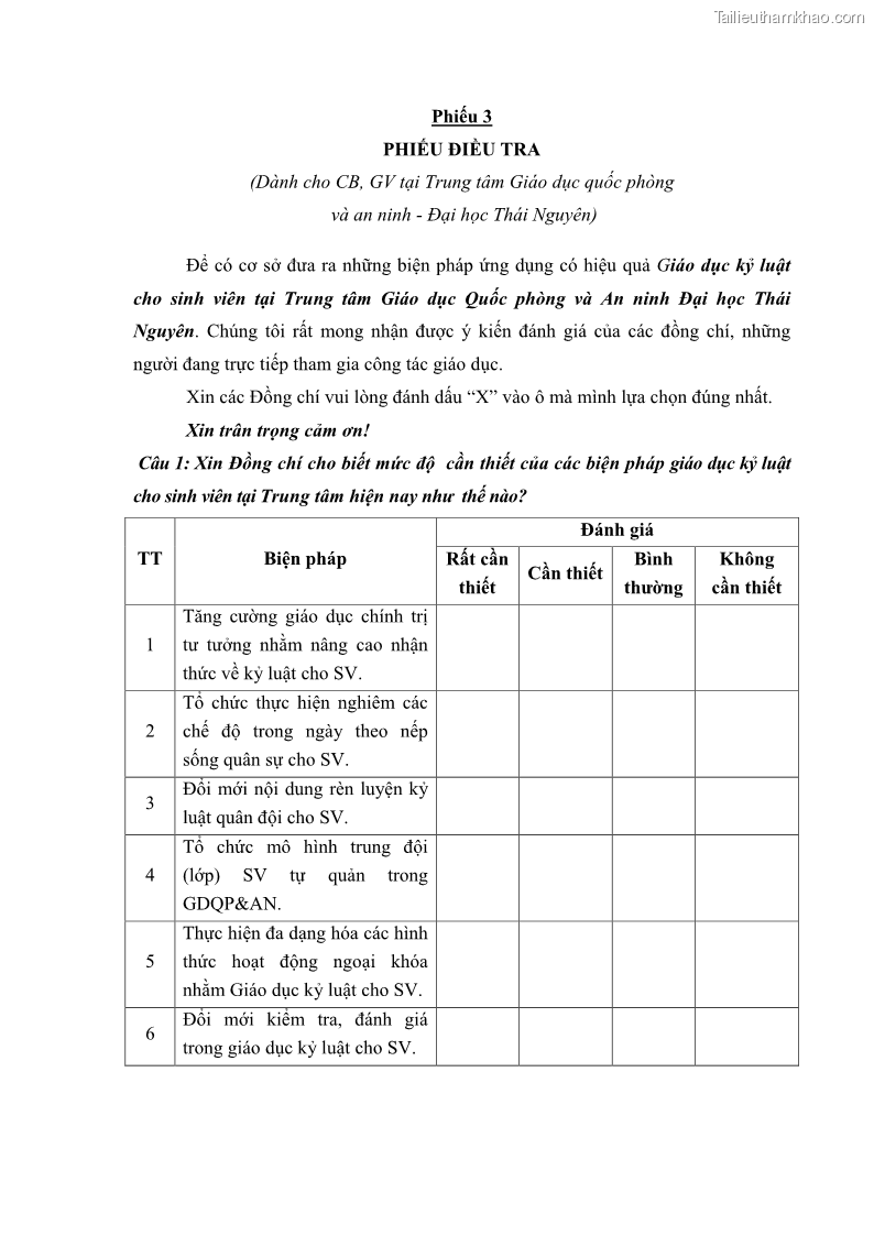 Luận văn thạc sĩ khoa học giáo dục Giáo dục kỷ luật cho sinh viên tại Trung tâm Giáo dục quốc phòng và an ninh - Đại học Thái Nguyên - 11 Trang 126