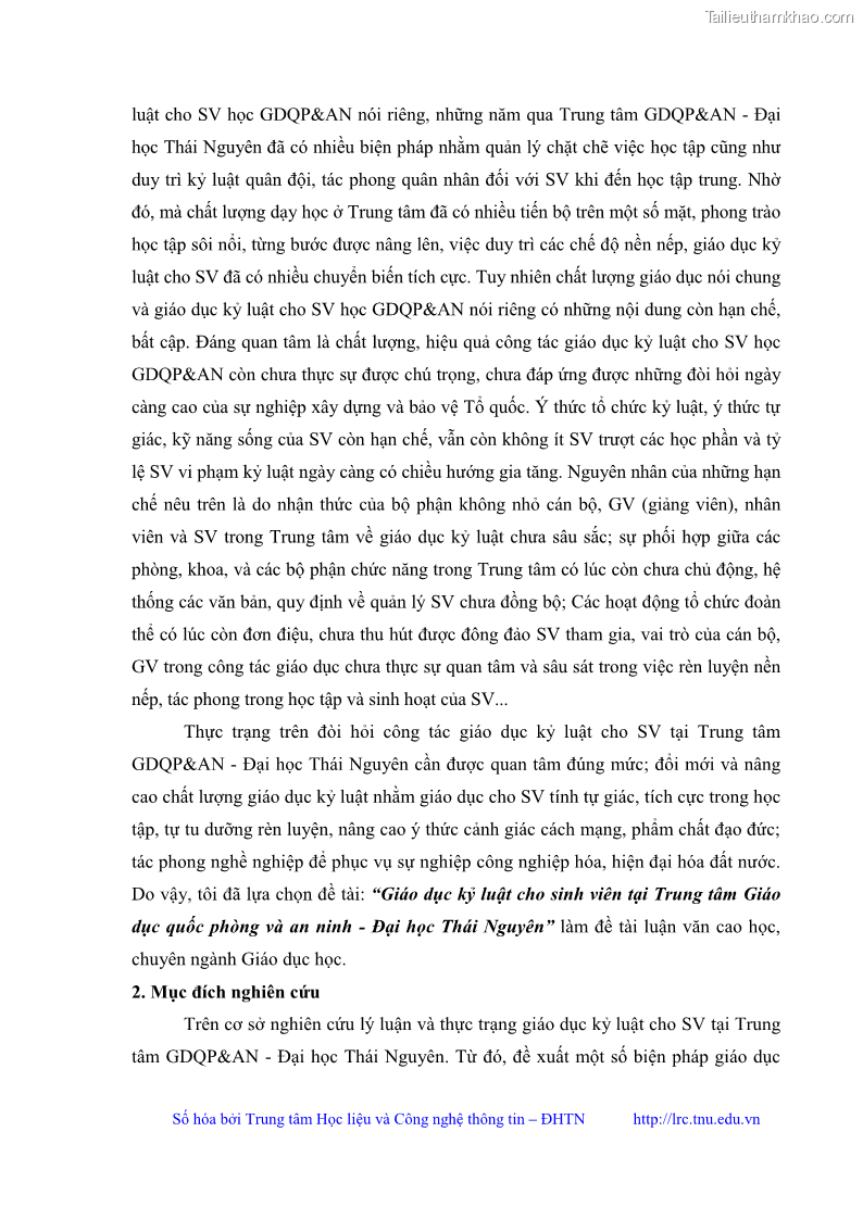 Luận văn thạc sĩ khoa học giáo dục Giáo dục kỷ luật cho sinh viên tại Trung tâm Giáo dục quốc phòng và an ninh - Đại học Thái Nguyên - 2 Trang 13