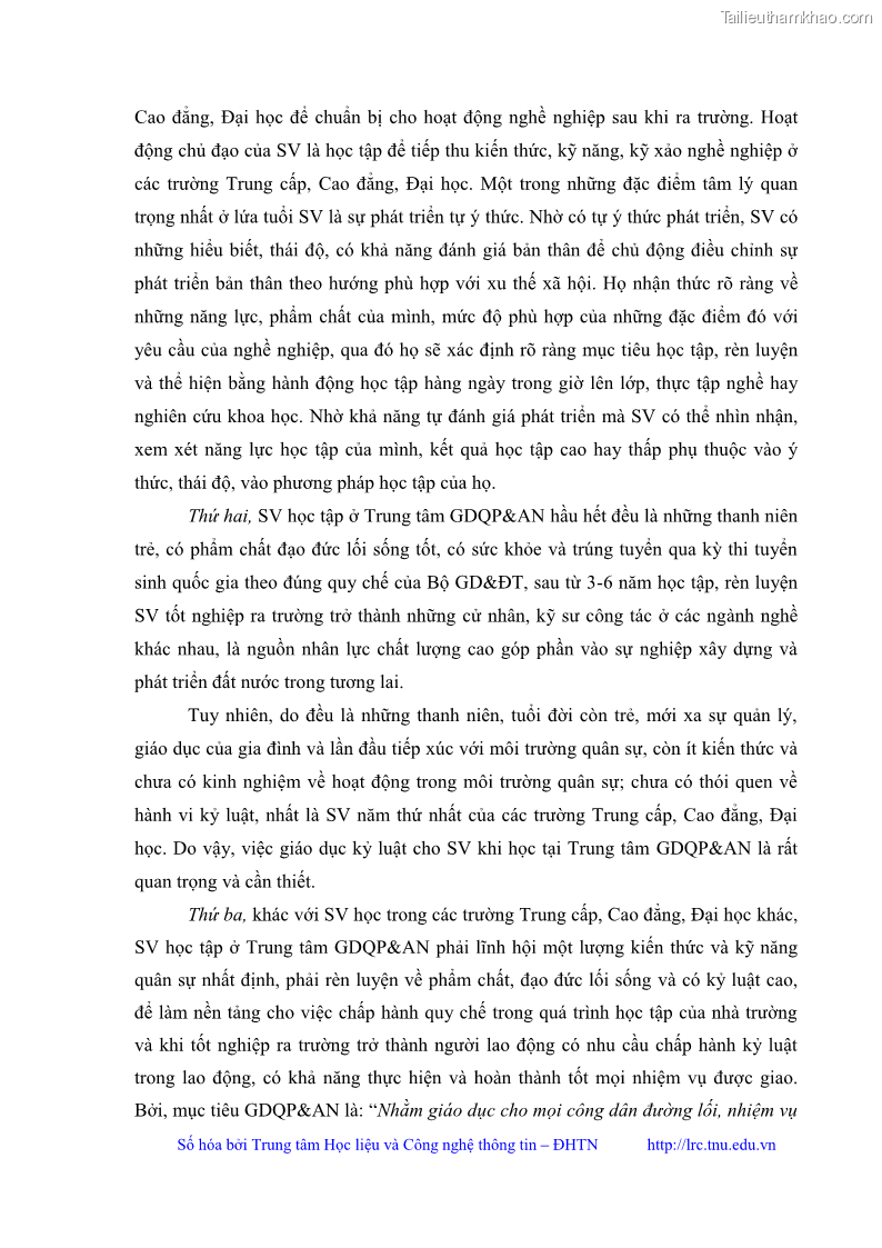 Luận văn thạc sĩ khoa học giáo dục Giáo dục kỷ luật cho sinh viên tại Trung tâm Giáo dục quốc phòng và an ninh - Đại học Thái Nguyên - 2 Trang 23