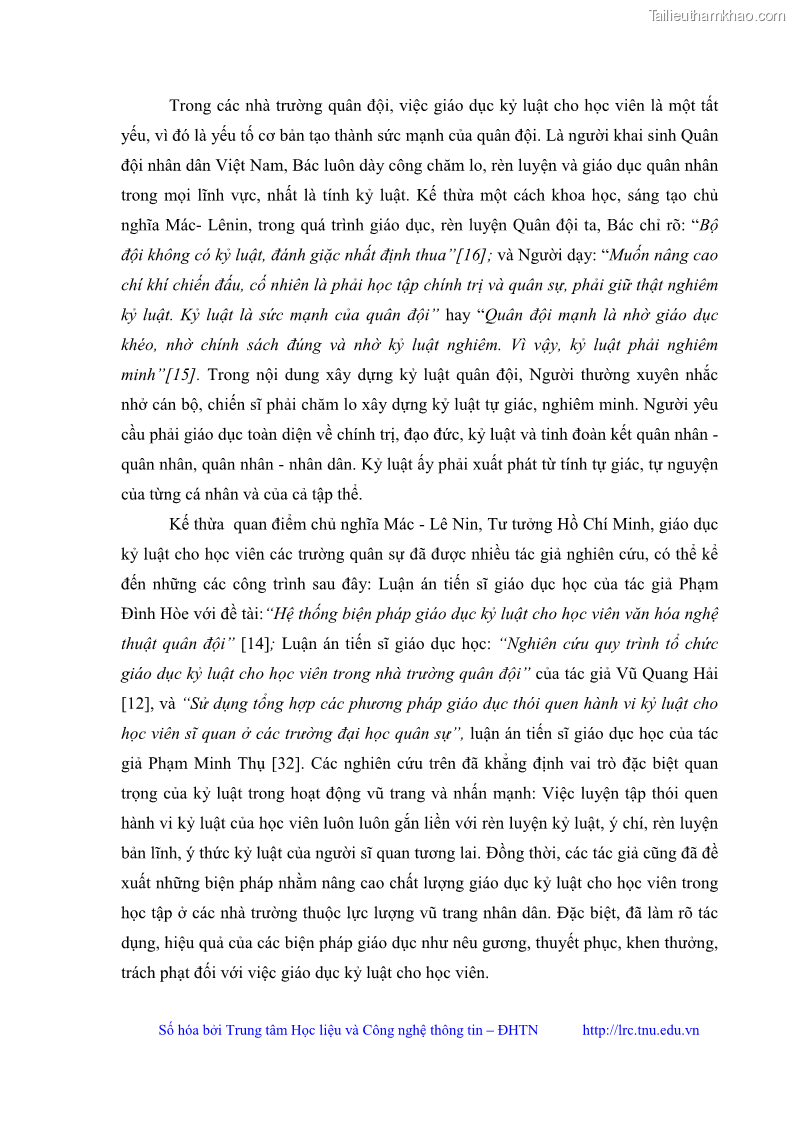 Luận văn thạc sĩ khoa học giáo dục Giáo dục kỷ luật cho sinh viên tại Trung tâm Giáo dục quốc phòng và an ninh - Đại học Thái Nguyên - 2 Trang 18