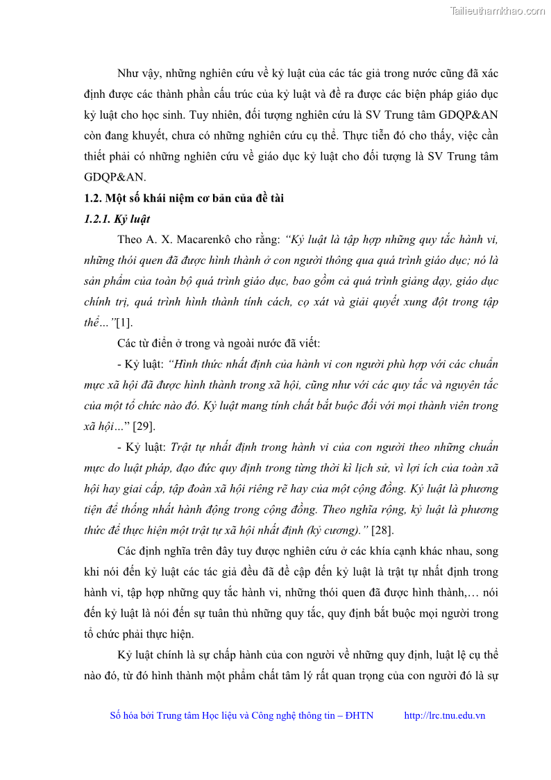 Luận văn thạc sĩ khoa học giáo dục Giáo dục kỷ luật cho sinh viên tại Trung tâm Giáo dục quốc phòng và an ninh - Đại học Thái Nguyên - 2 Trang 19