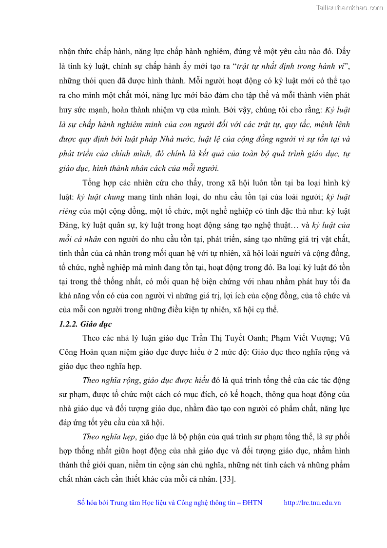 Luận văn thạc sĩ khoa học giáo dục Giáo dục kỷ luật cho sinh viên tại Trung tâm Giáo dục quốc phòng và an ninh - Đại học Thái Nguyên - 2 Trang 20