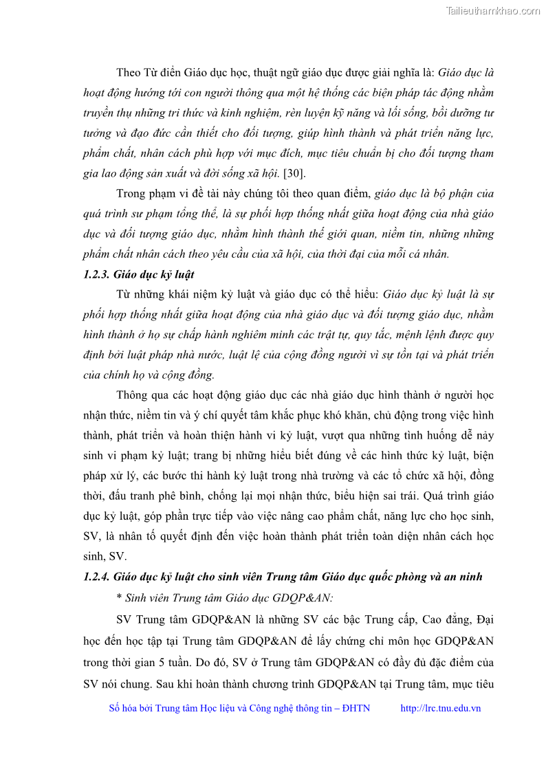 Luận văn thạc sĩ khoa học giáo dục Giáo dục kỷ luật cho sinh viên tại Trung tâm Giáo dục quốc phòng và an ninh - Đại học Thái Nguyên - 2 Trang 21