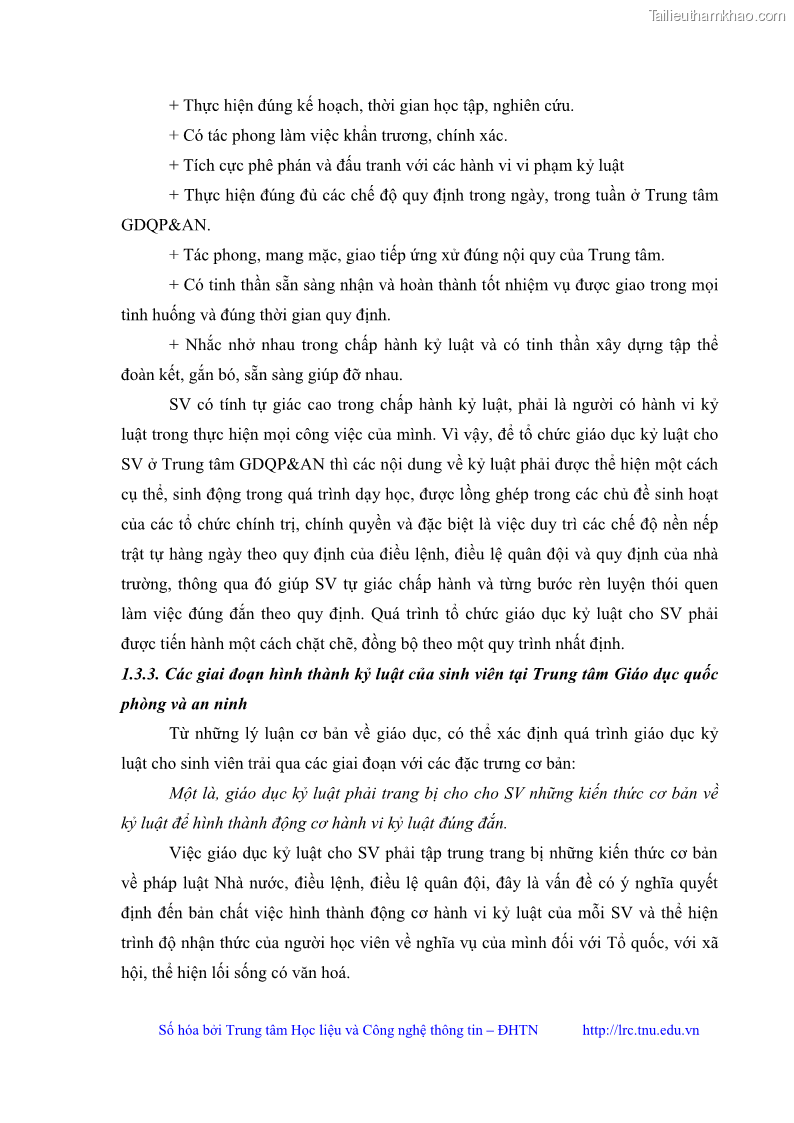 Luận văn thạc sĩ khoa học giáo dục Giáo dục kỷ luật cho sinh viên tại Trung tâm Giáo dục quốc phòng và an ninh - Đại học Thái Nguyên - 3 Trang 25