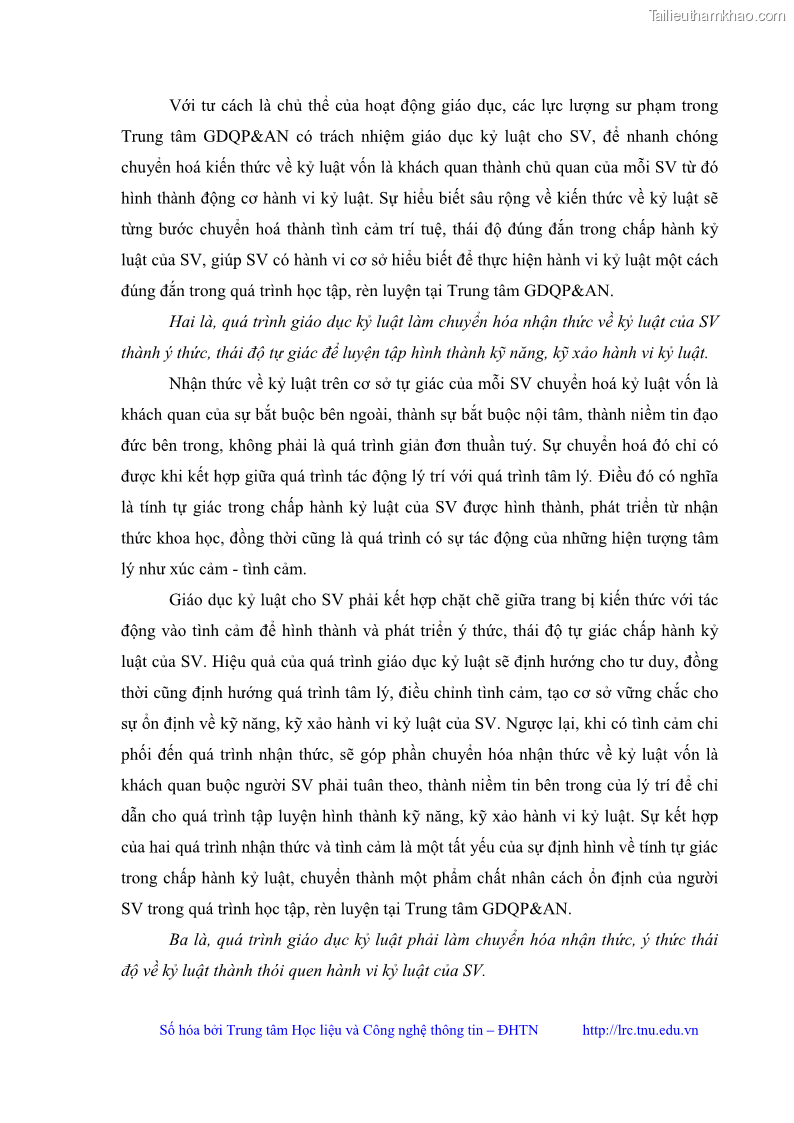 Luận văn thạc sĩ khoa học giáo dục Giáo dục kỷ luật cho sinh viên tại Trung tâm Giáo dục quốc phòng và an ninh - Đại học Thái Nguyên - 3 Trang 26