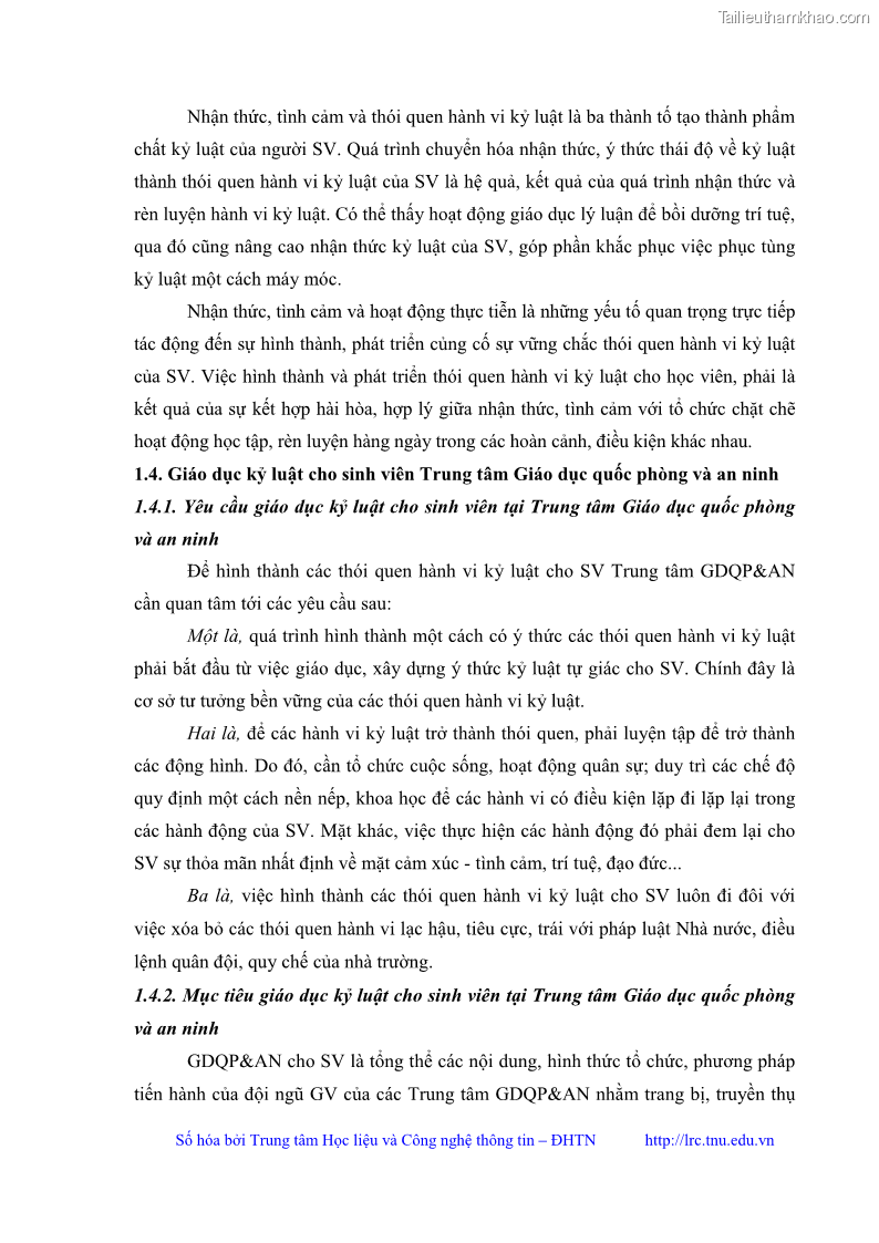 Luận văn thạc sĩ khoa học giáo dục Giáo dục kỷ luật cho sinh viên tại Trung tâm Giáo dục quốc phòng và an ninh - Đại học Thái Nguyên - 3 Trang 27