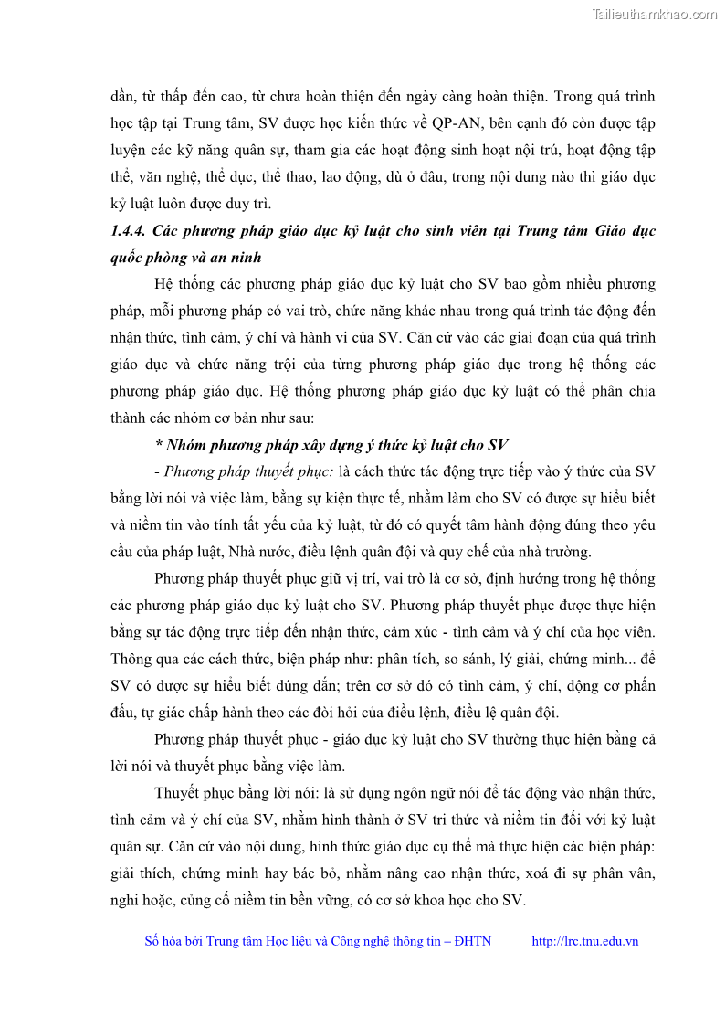 Luận văn thạc sĩ khoa học giáo dục Giáo dục kỷ luật cho sinh viên tại Trung tâm Giáo dục quốc phòng và an ninh - Đại học Thái Nguyên - 3 Trang 30
