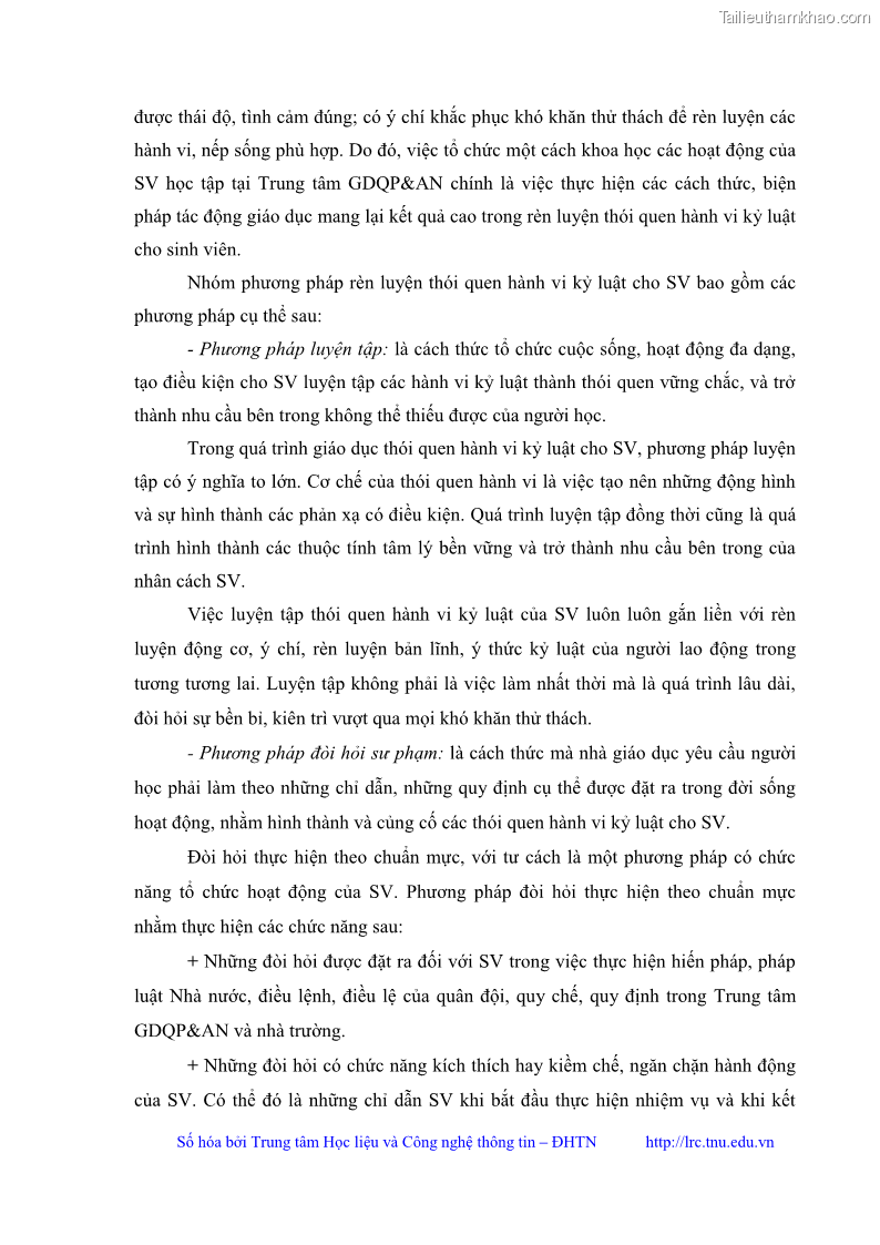 Luận văn thạc sĩ khoa học giáo dục Giáo dục kỷ luật cho sinh viên tại Trung tâm Giáo dục quốc phòng và an ninh - Đại học Thái Nguyên - 3 Trang 33