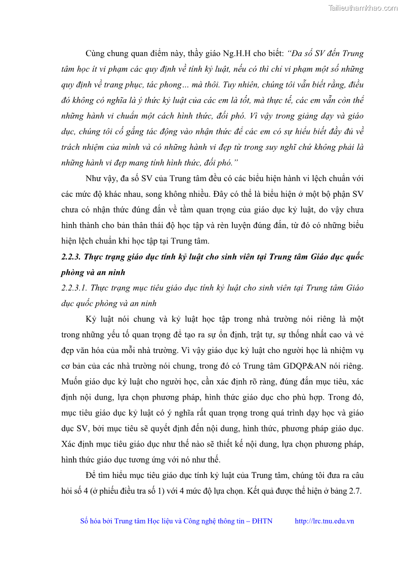 Luận văn thạc sĩ khoa học giáo dục Giáo dục kỷ luật cho sinh viên tại Trung tâm Giáo dục quốc phòng và an ninh - Đại học Thái Nguyên - 5 Trang 59