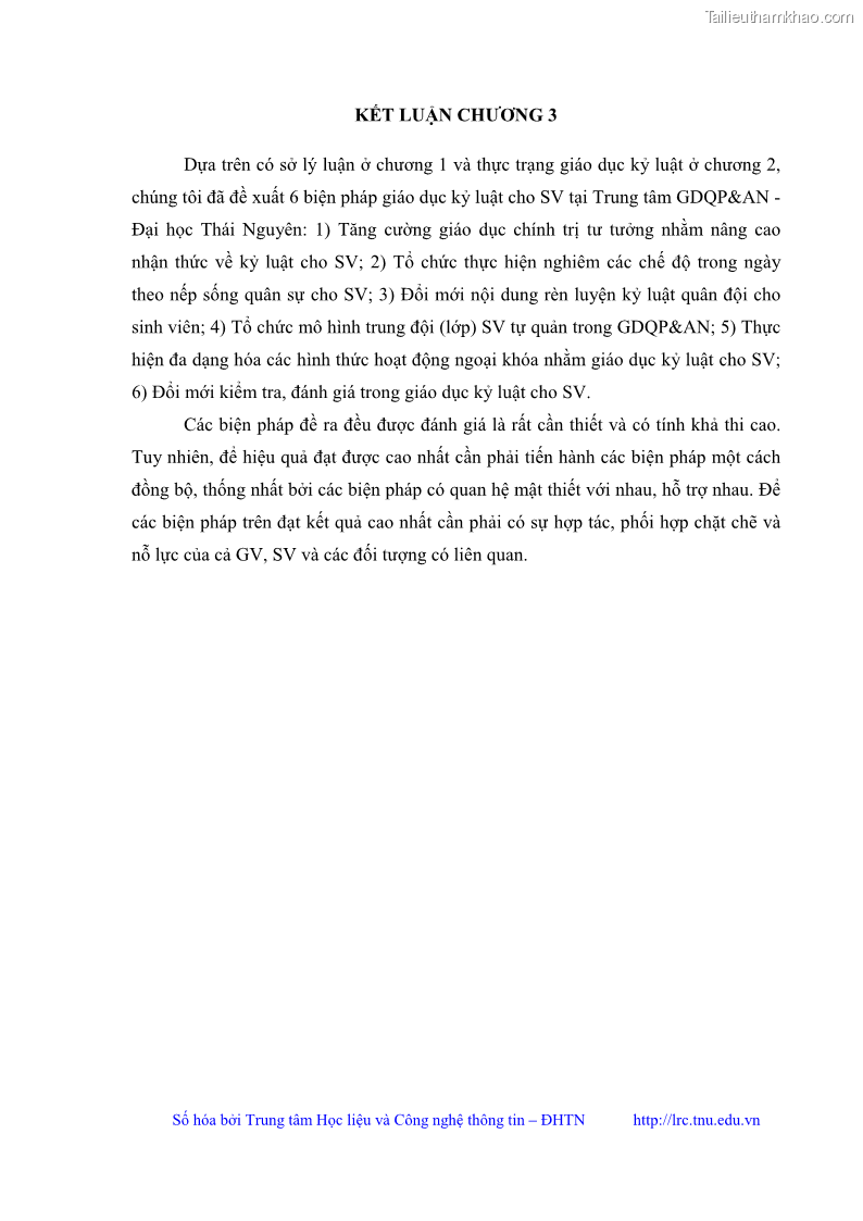 Luận văn thạc sĩ khoa học giáo dục Giáo dục kỷ luật cho sinh viên tại Trung tâm Giáo dục quốc phòng và an ninh - Đại học Thái Nguyên - 9 Trang 108