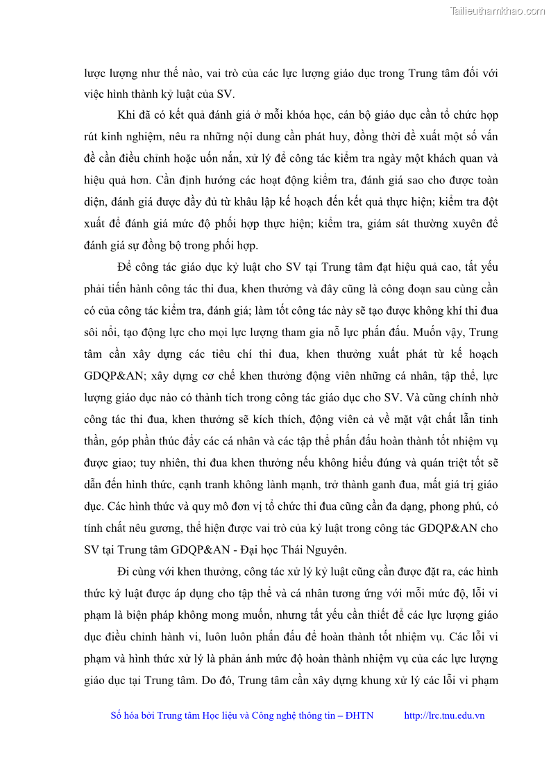 Luận văn thạc sĩ khoa học giáo dục Giáo dục kỷ luật cho sinh viên tại Trung tâm Giáo dục quốc phòng và an ninh - Đại học Thái Nguyên - 9 Trang 100