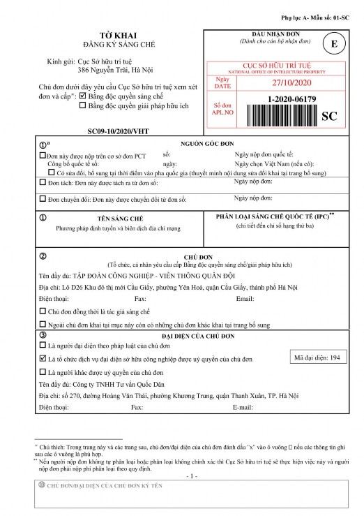 75 Hình A 2 Tờ khai đăng ký sáng chế 80 1