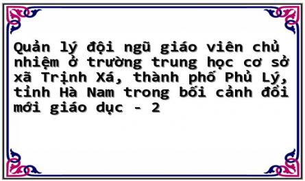 Quản lý đội ngũ giáo viên chủ nhiệm ở trường trung học cơ sở xã Trịnh Xá, thành phố Phủ Lý, tỉnh Hà Nam trong bối cảnh đổi mới giáo dục - 2