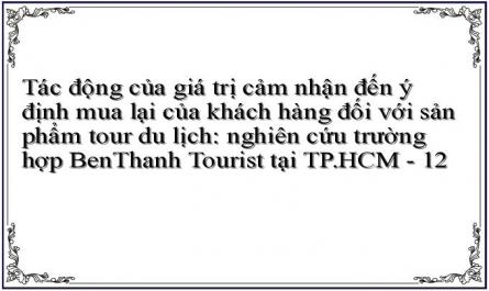 Tác động của giá trị cảm nhận đến ý định mua lại của khách hàng đối với sản phẩm tour du lịch: nghiên cứu trường hợp BenThanh Tourist tại TP.HCM - 12