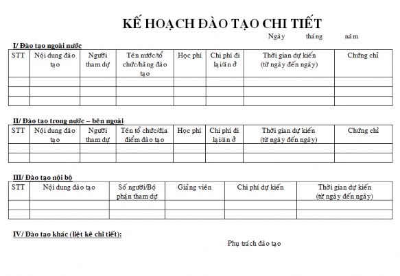 Hình 3 5 Mẫu kế hoạch đào tạo chi tiết Công tác đào tạo nguồn nhân lực 2