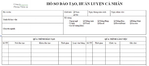 Hình 3 6 Mẫu Hồ sơ đào tạo huấn luyện cá nhân 3 2 8 Lương bổng và đãi ngộ 3