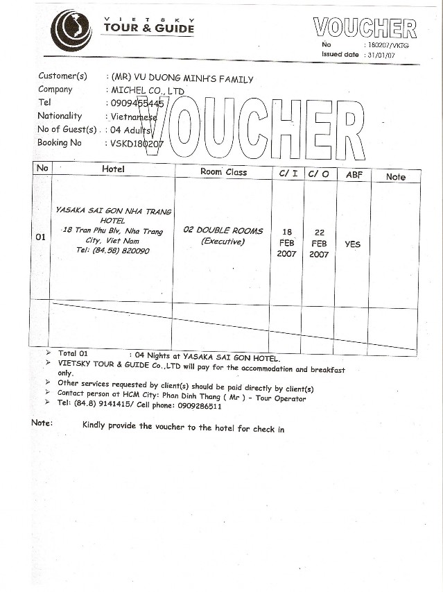 Bắt buộc khác như số tiền đã thanh toán số tài khoản của khách du lịch 5