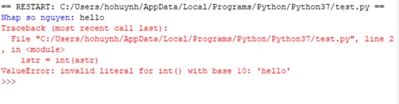 Lý do xảy ra lỗi Trong thí dụ trên chuỗi hello nhập từ bàn phím được gán cho 1
