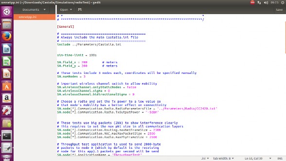 Hình 3 1 Minh họa code của file omnetpp ini Sau khi thực hiện việc cài đặt Castalia 2