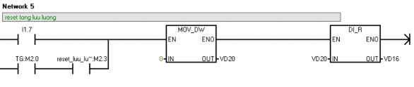 Giải thích network 5 gán giá trị 0 vào vùng nhớ VD16 để reset giá trị tổng 5