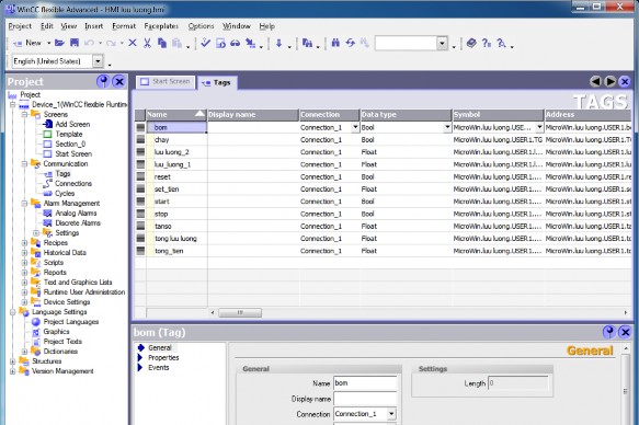 Hình 3 11 Khai báo Tags trong WinCC flexible Bước 5 Tạo và hiệu chỉnh giao diện của 6