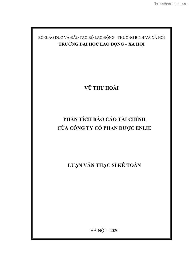 Luận văn thạc sĩ kế toán Phân tích báo cáo tài chính của Công ty Cổ phần Dược Enlie - 1 Trang 1