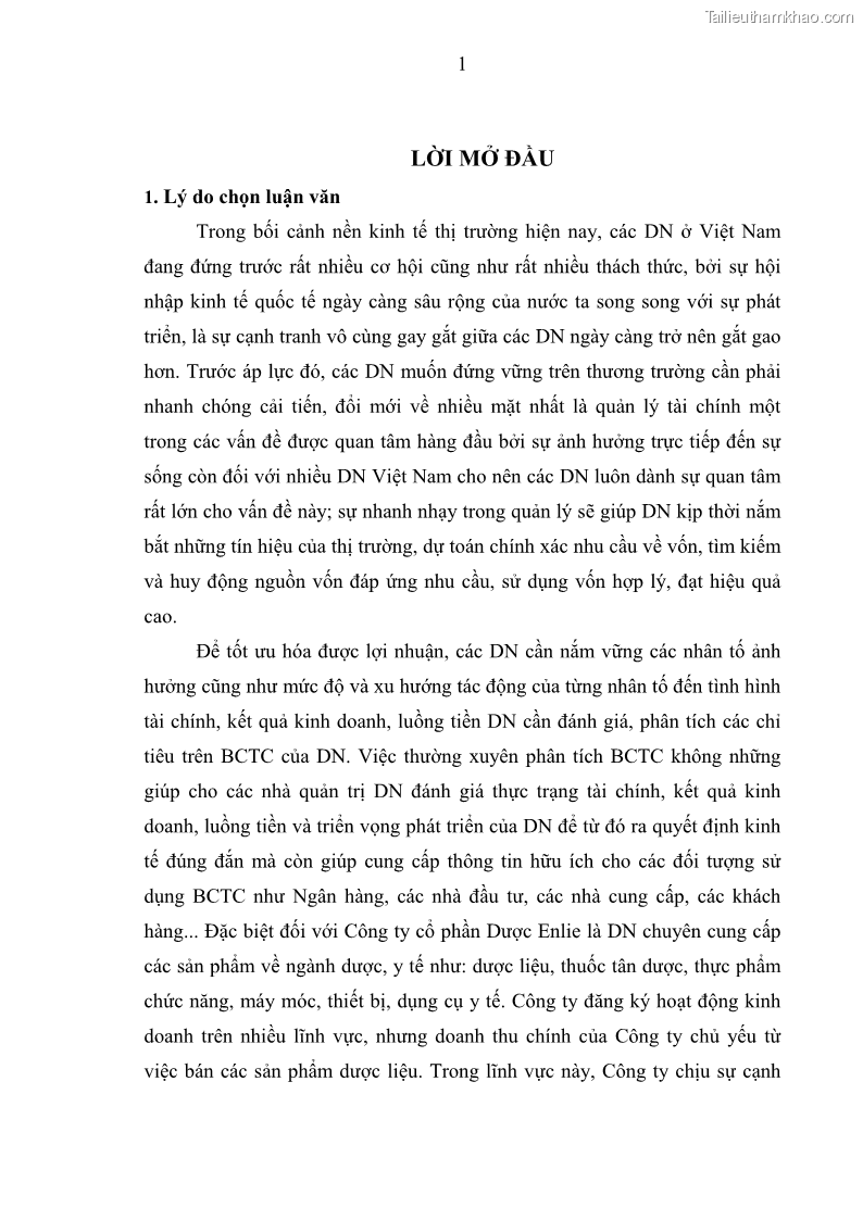 Luận văn thạc sĩ kế toán Phân tích báo cáo tài chính của Công ty Cổ phần Dược Enlie - 1 Trang 12