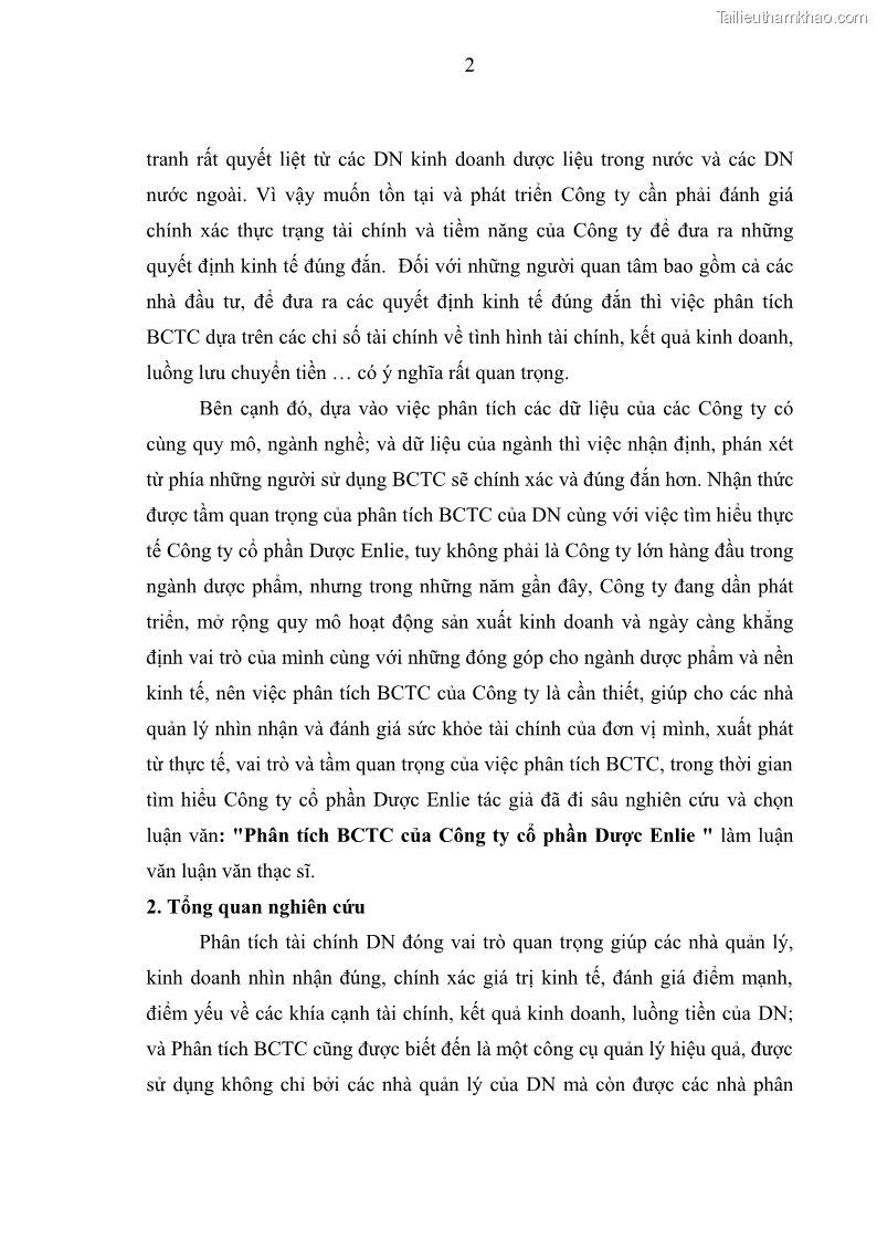 Luận văn thạc sĩ kế toán Phân tích báo cáo tài chính của Công ty Cổ phần Dược Enlie - 2 Trang 13