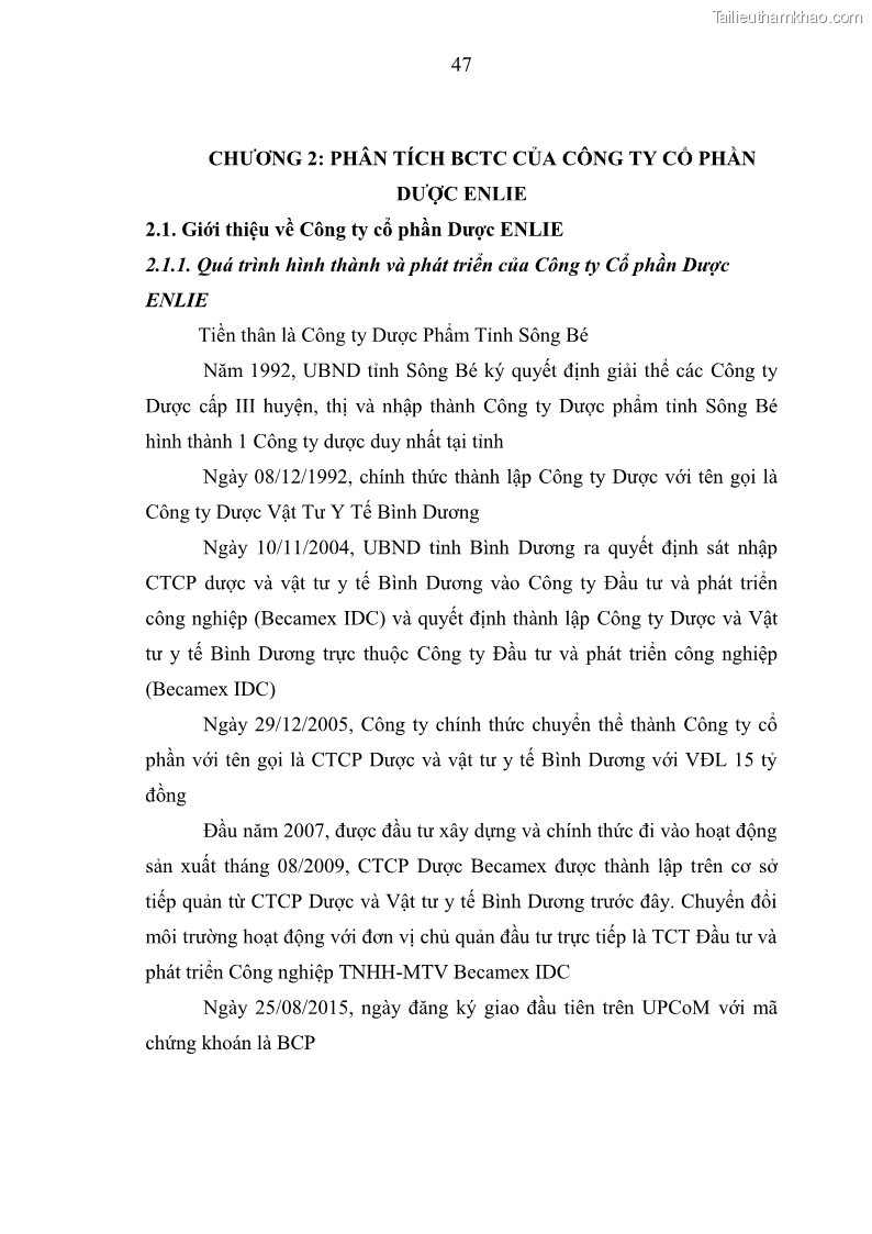 Luận văn thạc sĩ kế toán Phân tích báo cáo tài chính của Công ty Cổ phần Dược Enlie - 5 Trang 58