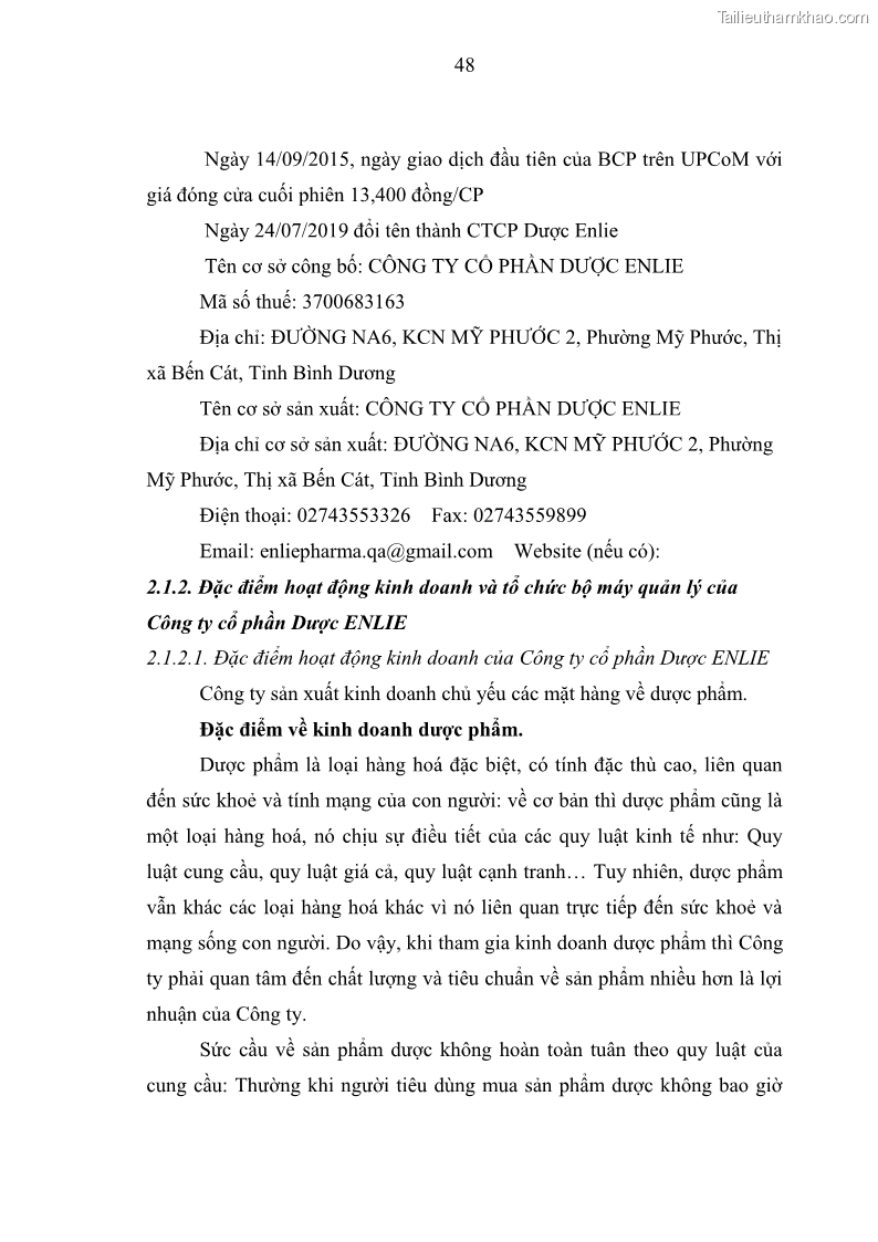 Luận văn thạc sĩ kế toán Phân tích báo cáo tài chính của Công ty Cổ phần Dược Enlie - 5 Trang 59