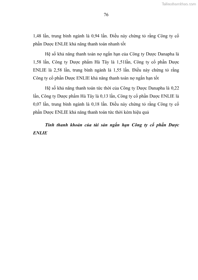 Luận văn thạc sĩ kế toán Phân tích báo cáo tài chính của Công ty Cổ phần Dược Enlie - 8 Trang 88