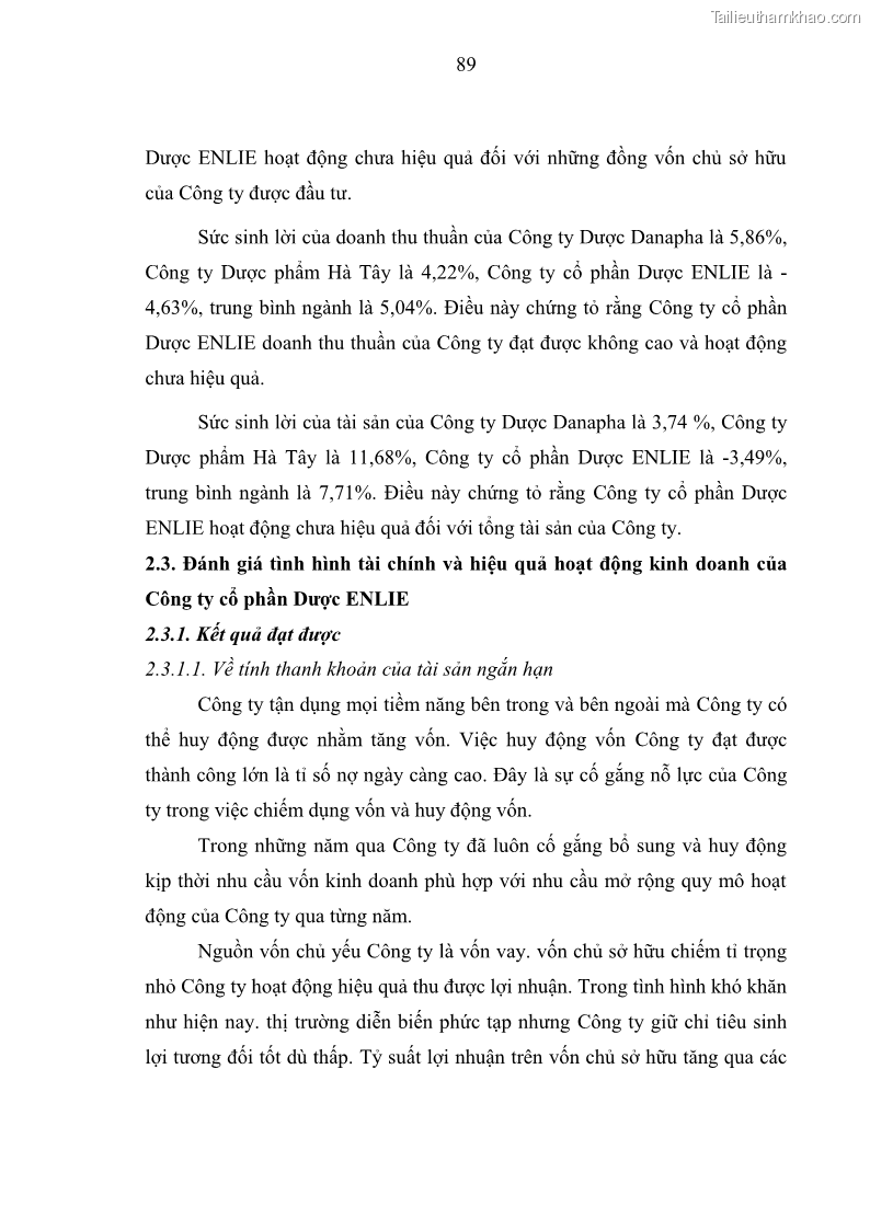 Luận văn thạc sĩ kế toán Phân tích báo cáo tài chính của Công ty Cổ phần Dược Enlie - 9 Trang 101