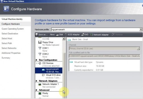 Hình 3 34 Thiết lập cấu hình phần cứng cho máy ảo Nhấn Next để qua cửa sổ 1