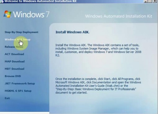 Hình 3 7 Giao diện cài đặt Windows AIK Kích chuột vào Windows AIK Setup trên màn 6