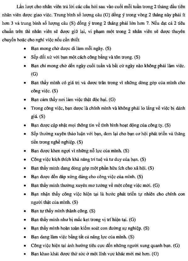 9 BẢNG CÂU HỎI ĐÁNH GIÁ MỨC ĐỘ PHÙ HỢP CỦA NHÂN VIÊN KL VỚI CÔNG VIỆC 1