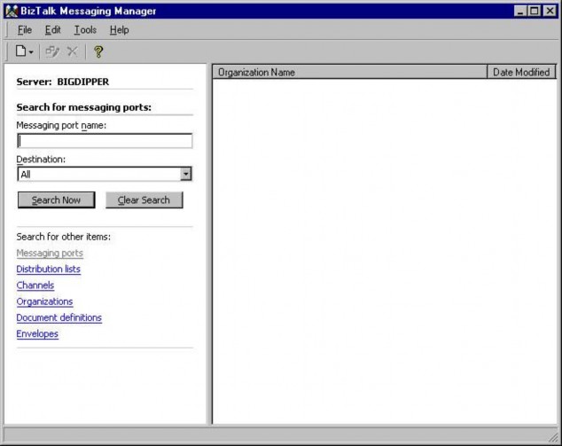 Figure 7 12 The BizTalk Messaging Manager Cửa sổ trình quản lý được chia thành hai 2