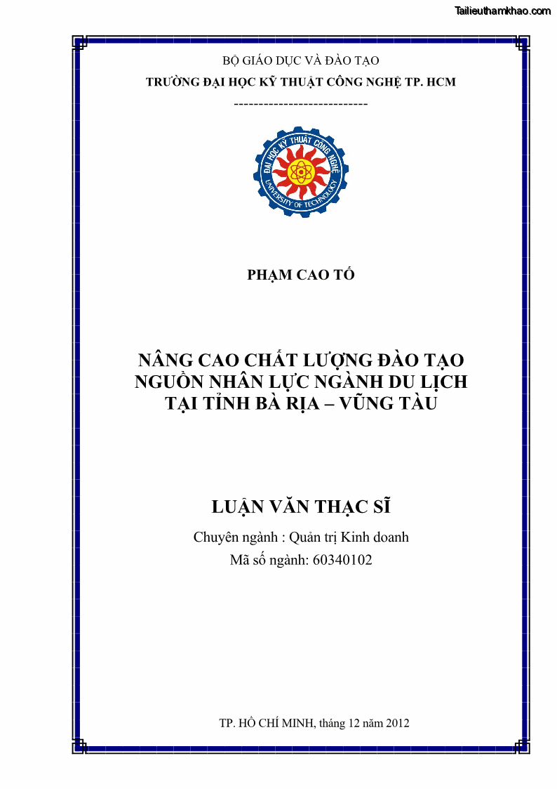 Luận văn thạc sĩ Nâng cao chất lượng đào tạo nguồn nhân lực ngành du lịch tại tỉnh Bà Rịa – Vũng Tàu - 1 Trang 1