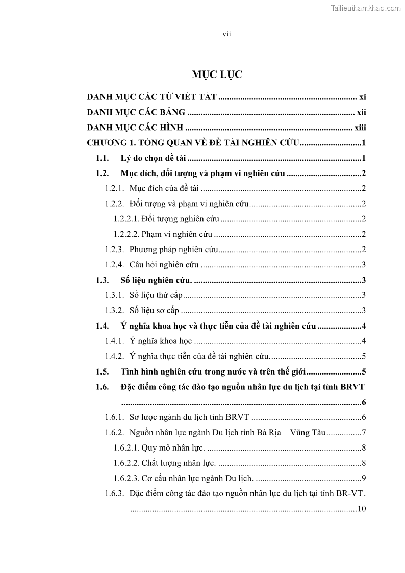 Luận văn thạc sĩ Nâng cao chất lượng đào tạo nguồn nhân lực ngành du lịch tại tỉnh Bà Rịa – Vũng Tàu - 1 Trang 11