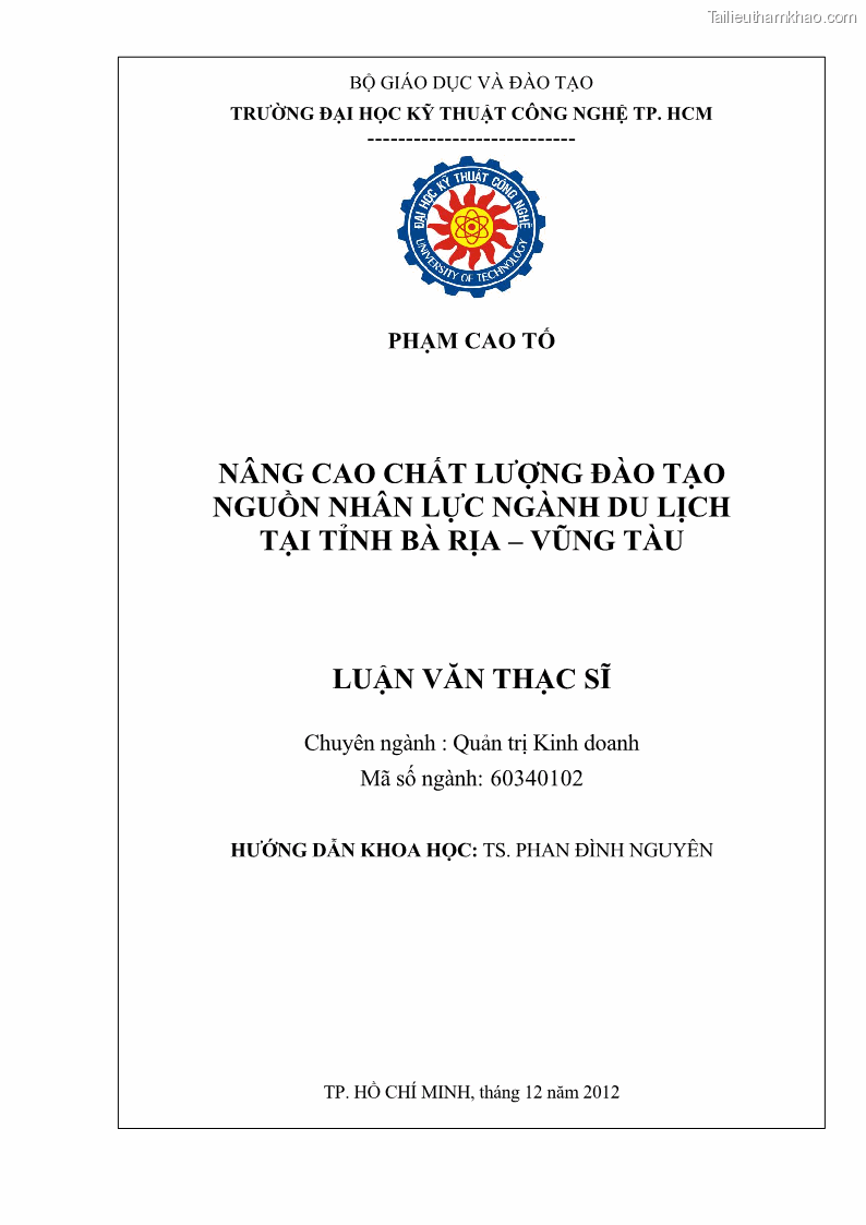 Luận văn thạc sĩ Nâng cao chất lượng đào tạo nguồn nhân lực ngành du lịch tại tỉnh Bà Rịa – Vũng Tàu - 1 Trang 2