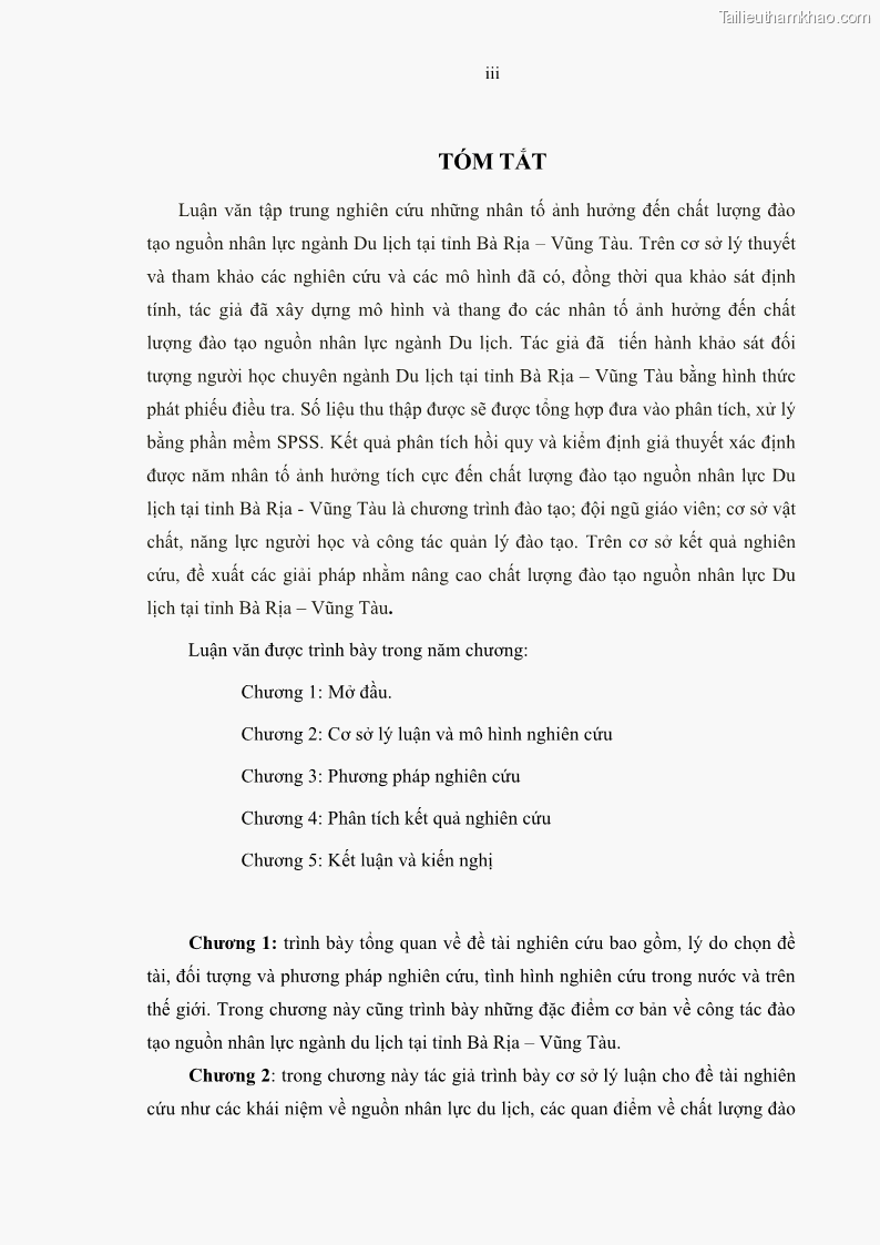 Luận văn thạc sĩ Nâng cao chất lượng đào tạo nguồn nhân lực ngành du lịch tại tỉnh Bà Rịa – Vũng Tàu - 1 Trang 7