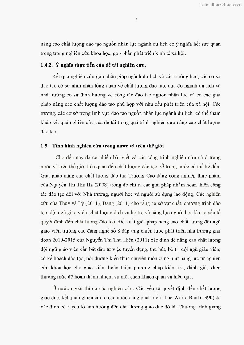 Luận văn thạc sĩ Nâng cao chất lượng đào tạo nguồn nhân lực ngành du lịch tại tỉnh Bà Rịa – Vũng Tàu - 2 Trang 22