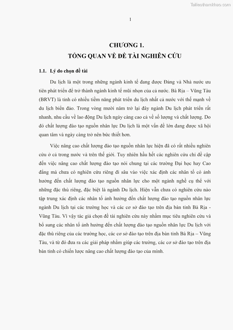 Luận văn thạc sĩ Nâng cao chất lượng đào tạo nguồn nhân lực ngành du lịch tại tỉnh Bà Rịa – Vũng Tàu - 2 Trang 18