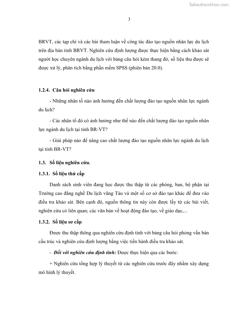 Luận văn thạc sĩ Nâng cao chất lượng đào tạo nguồn nhân lực ngành du lịch tại tỉnh Bà Rịa – Vũng Tàu - 2 Trang 20