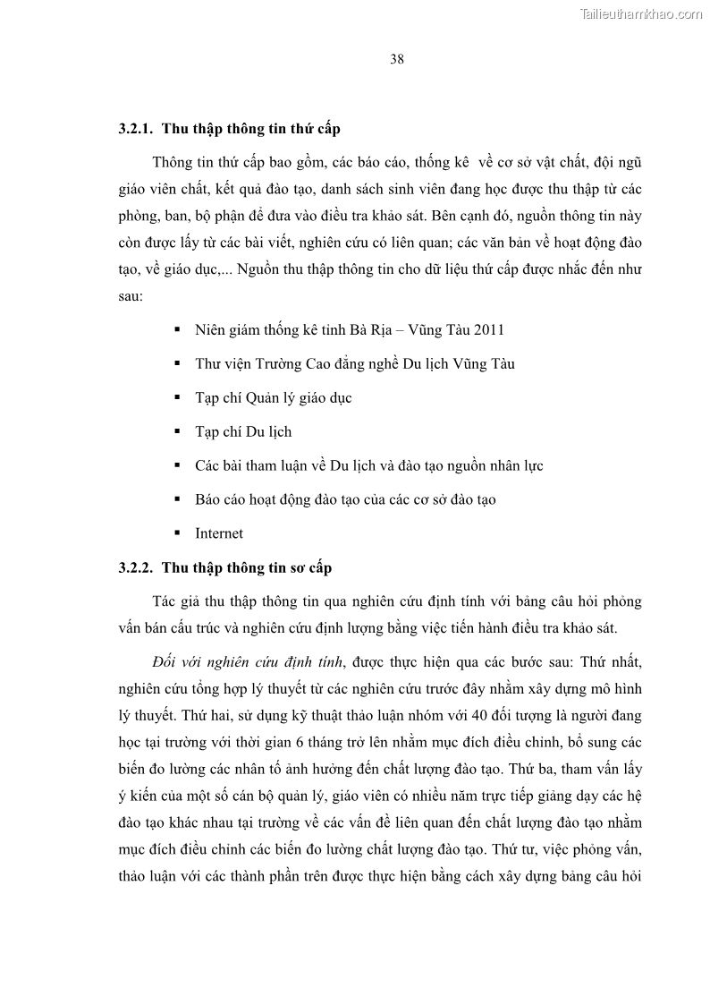 Luận văn thạc sĩ Nâng cao chất lượng đào tạo nguồn nhân lực ngành du lịch tại tỉnh Bà Rịa – Vũng Tàu - 5 Trang 55