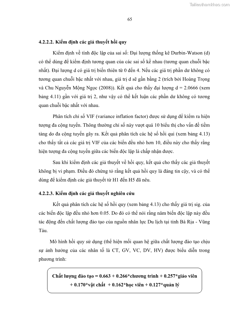 Luận văn thạc sĩ Nâng cao chất lượng đào tạo nguồn nhân lực ngành du lịch tại tỉnh Bà Rịa – Vũng Tàu - 7 Trang 82