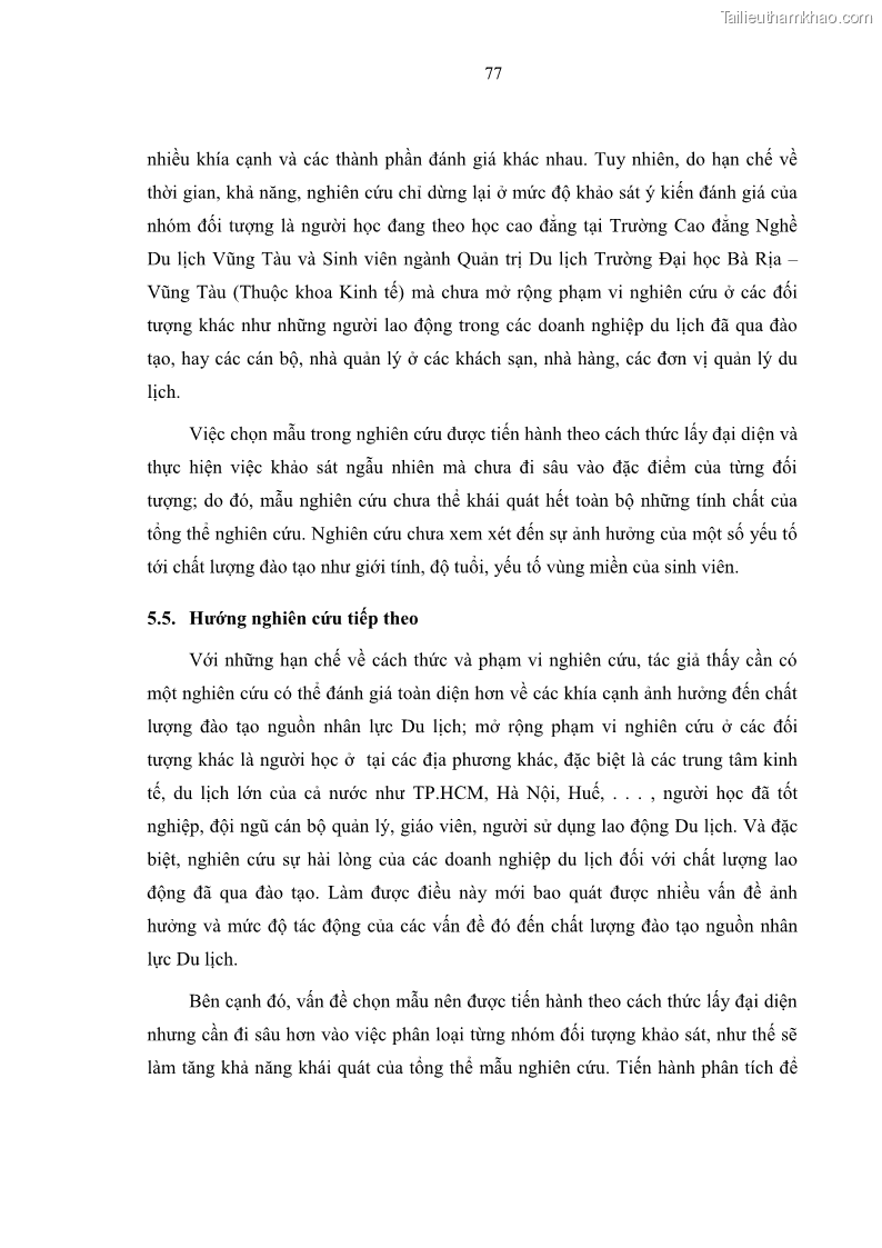 Luận văn thạc sĩ Nâng cao chất lượng đào tạo nguồn nhân lực ngành du lịch tại tỉnh Bà Rịa – Vũng Tàu - 8 Trang 94