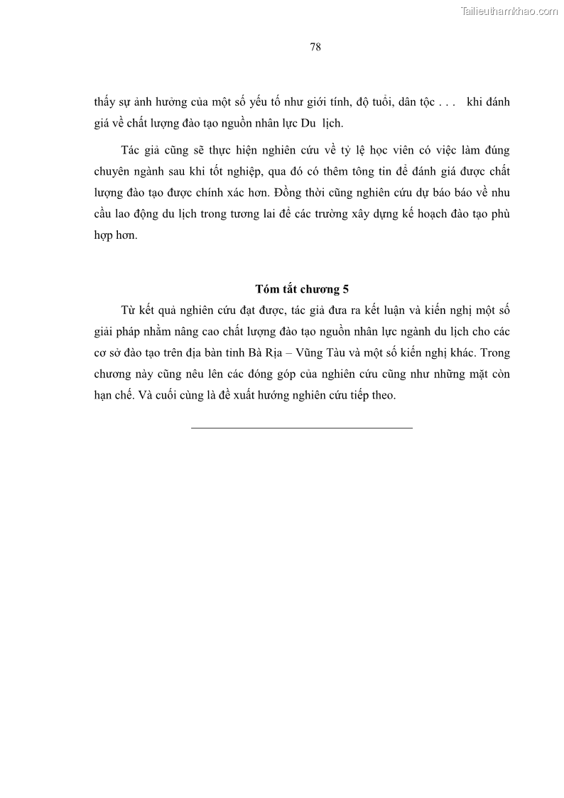Luận văn thạc sĩ Nâng cao chất lượng đào tạo nguồn nhân lực ngành du lịch tại tỉnh Bà Rịa – Vũng Tàu - 8 Trang 95