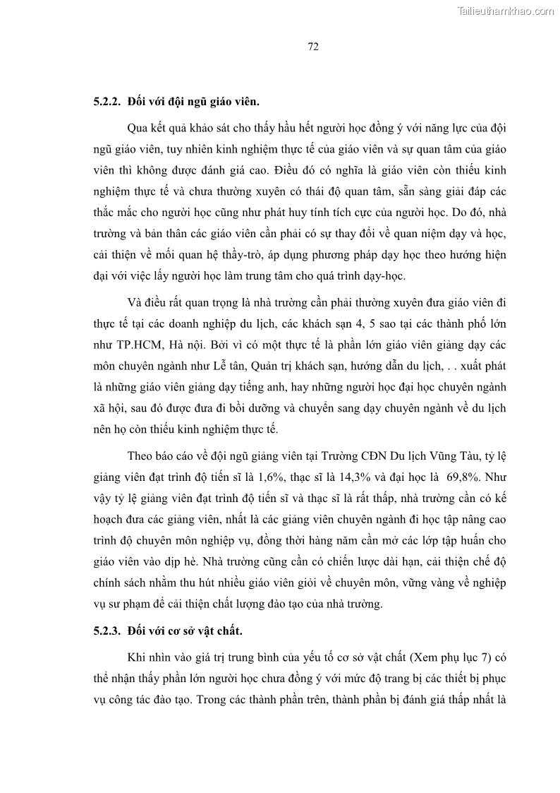 Luận văn thạc sĩ Nâng cao chất lượng đào tạo nguồn nhân lực ngành du lịch tại tỉnh Bà Rịa – Vũng Tàu - 8 Trang 89